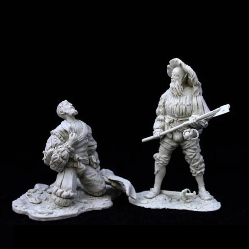 1/24 Dwarves & Colonial Soldiers, 4 Figures, Resin Model Figure Kit, Fantasy Theme, Unassembled and Unpainted