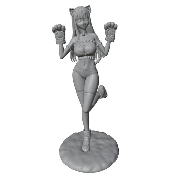 1/24 Catgirl in Crop Top with Paw Claws, Resin Model Figure Kit, Anime Theme, Unassembled and Unpainted
