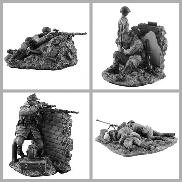 1/35 WWII German Prone Shooter with Infantry Squad, 6 Figures, Resin Model Figure Kit, Unassembled and Unpainted