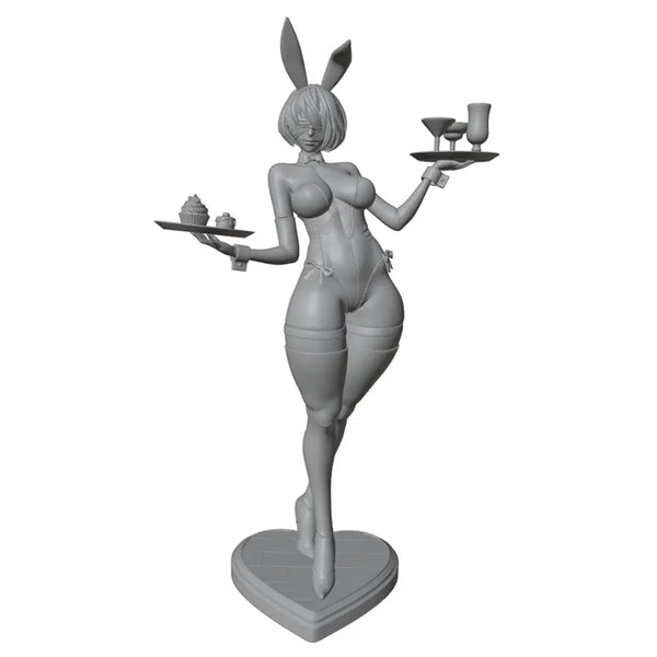 1/24 Bunny Waitress with Serving Trays, Resin Model Figure Kit, Anime Theme, Unassembled and Unpainted