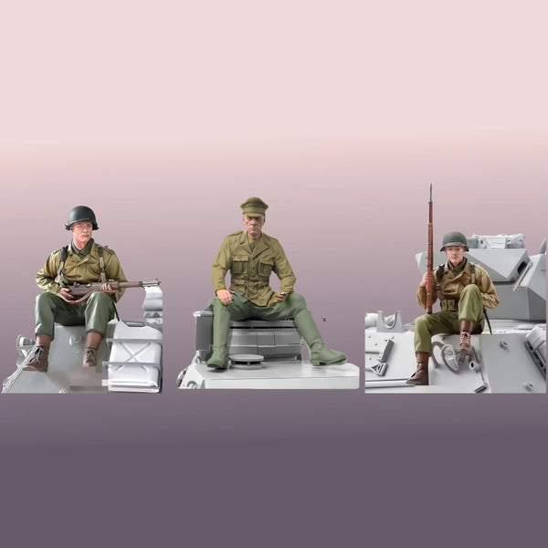 1/16 WWII Allied Soldiers Seated, 3 Figures, Resin Model Figure Kit, Unassembled and Unpainted