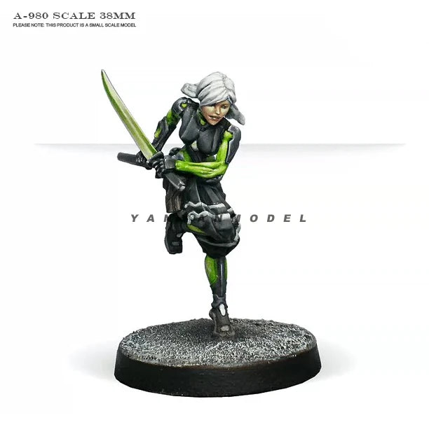 38mm Tactical Warrior with White Hair and Sword, Resin Model Figure Kit, Fantasy Theme, Unassembled and Unpainted