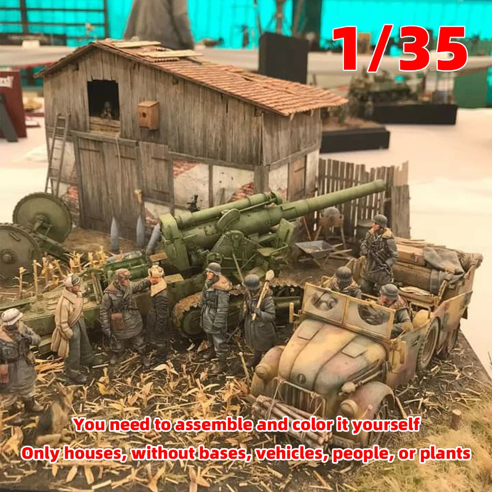 1/35 WWII German Warehouse Complex, 20 Figures, Resin Model Diorama Kit, Unassembled and Unpainted