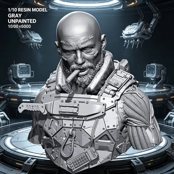 1/10 Cybernetic Warrior, Resin Model Bust Kit, Sci-Fi Theme, Unassembled and Unpainted