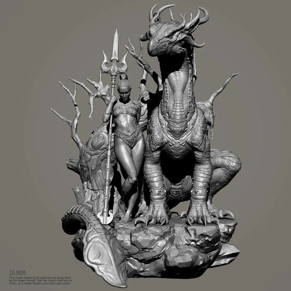 50mm Dragon Princess, 2 Figures, Resin Model Figure Kit, Fantasy Theme, Unassembled and Unpainted