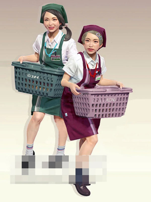 1/20 Female Civilians with Shopping Baskets, 2 Figures, Resin Model Figure Kit, Historical Theme, Unassembled and Unpainted