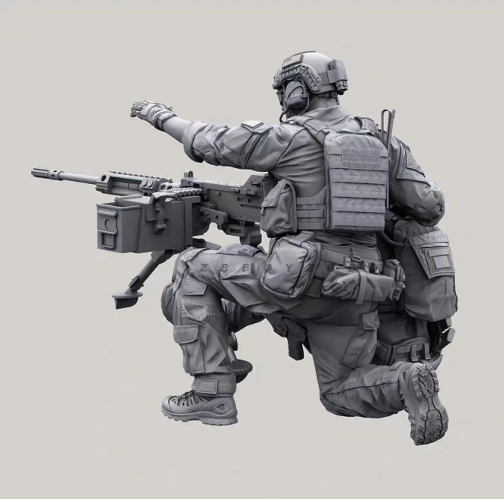 1/35 Modern Tactical Squad with Machine Gunner and Marksman, 2 Figures, Resin Model Figure Kit, Unassembled and Unpainted