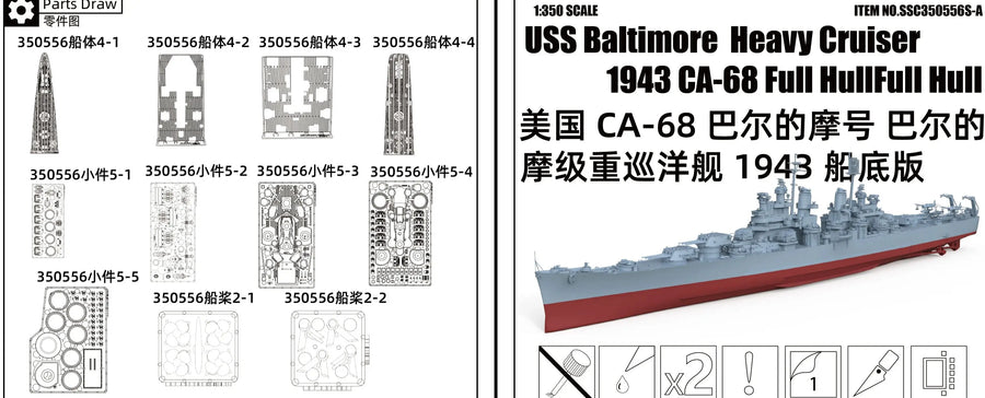 USS Baltimore Heavy Cruiser 1943 CA-68  SSC556 1/700 1/350 Military Model Kit
