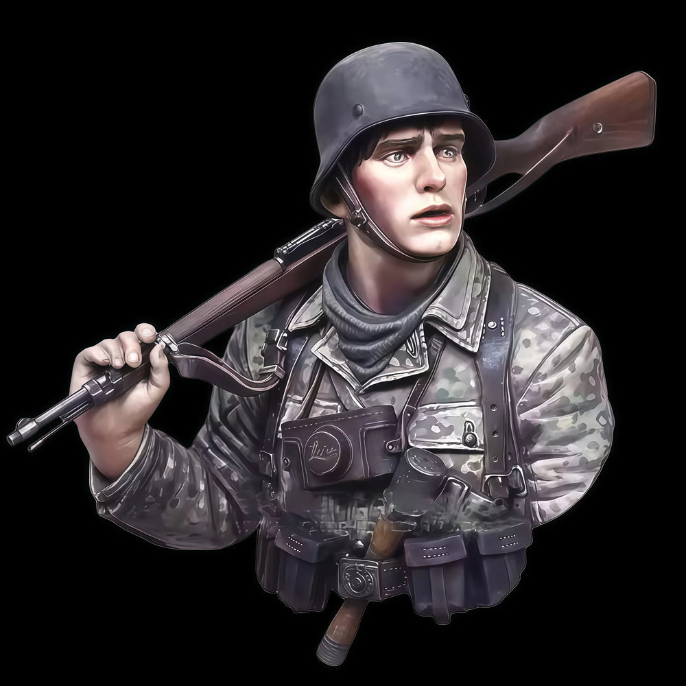 1/10 WWII German Soldier with Mauser Rifle, Resin Model Bust Kit, Unassembled and Unpainted