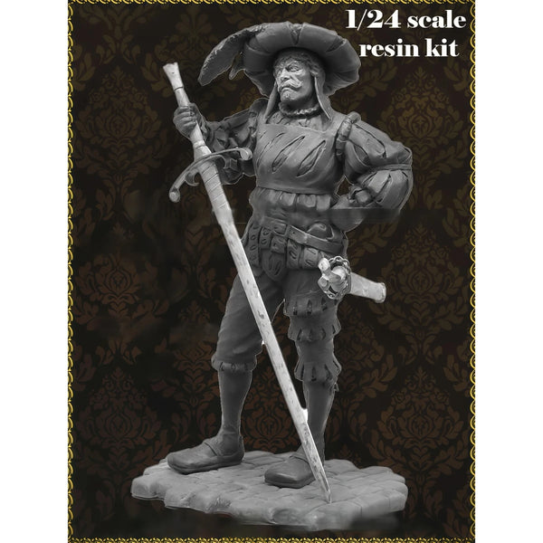 1/24 Warrior with Feathered Hat and Longsword, Resin Model Figure Kit, Fantasy Theme, Unassembled and Unpainted