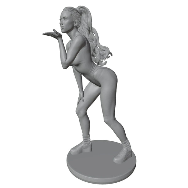 1/24 Pin-up Female with Flowing Hair Leaning Pose, Resin Model Figure Kit, Unassembled and Unpainted