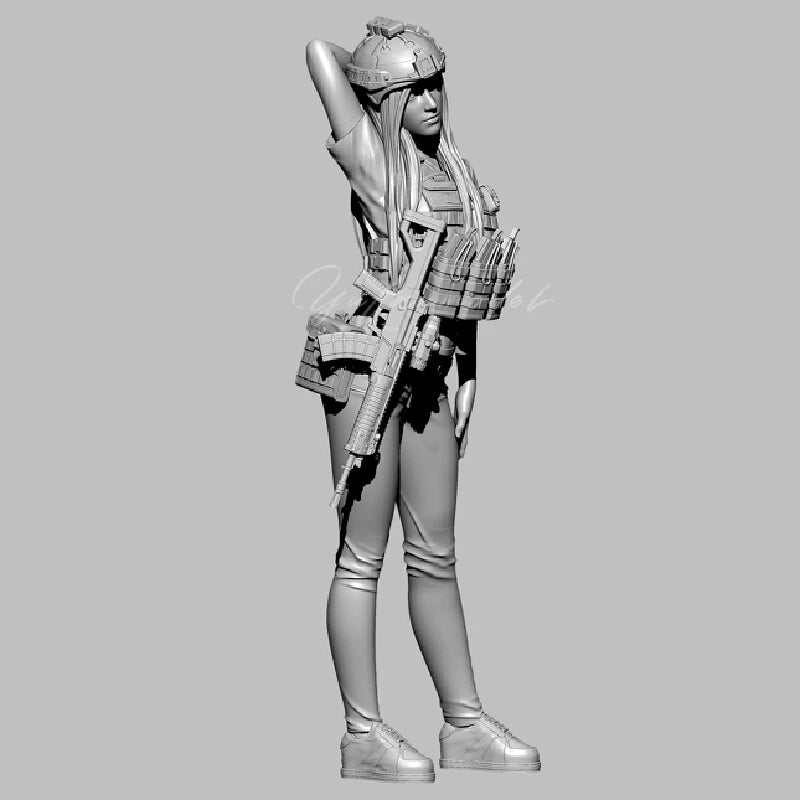75mm Modern Female Operator in Segmented Body Armor, Resin Model Figure Kit, Unassembled and Unpainted