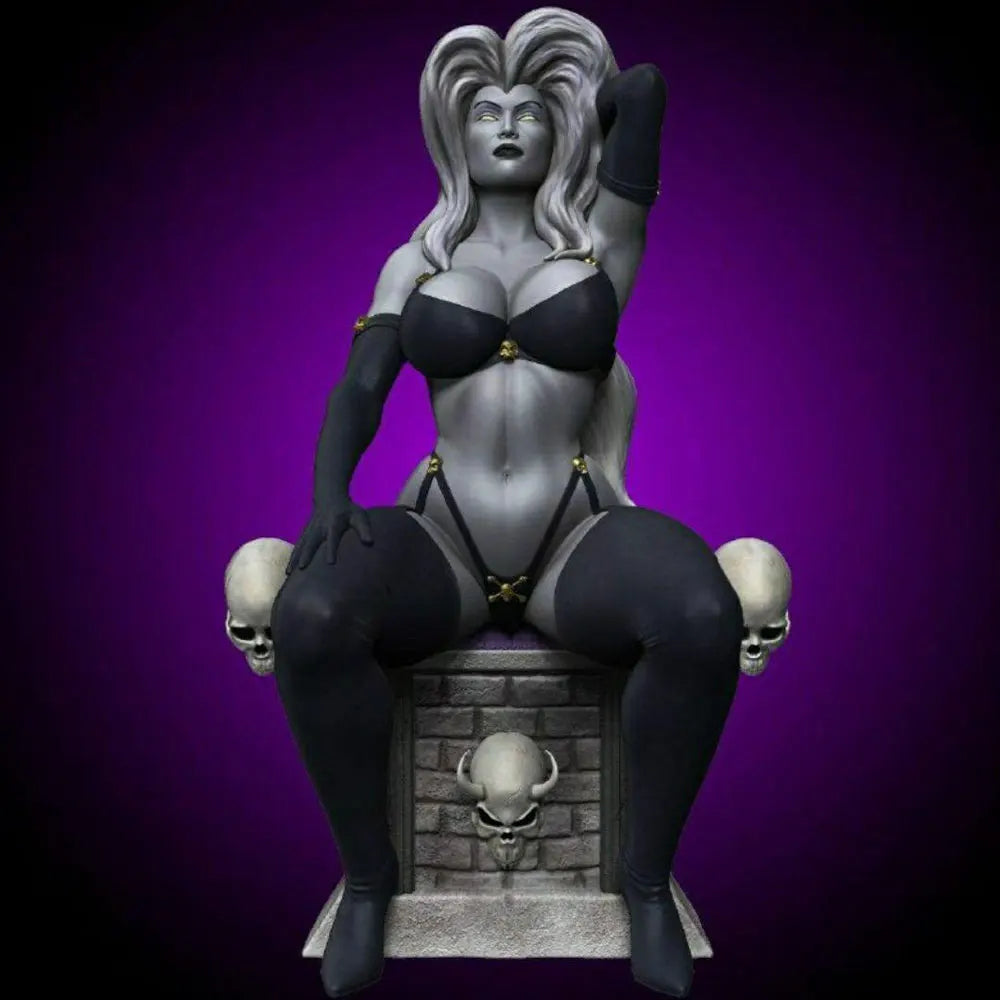 75mm Long-Haired Pin-up Seated on Pedestal, Resin Model Figure Kit, Unassembled and Unpainted