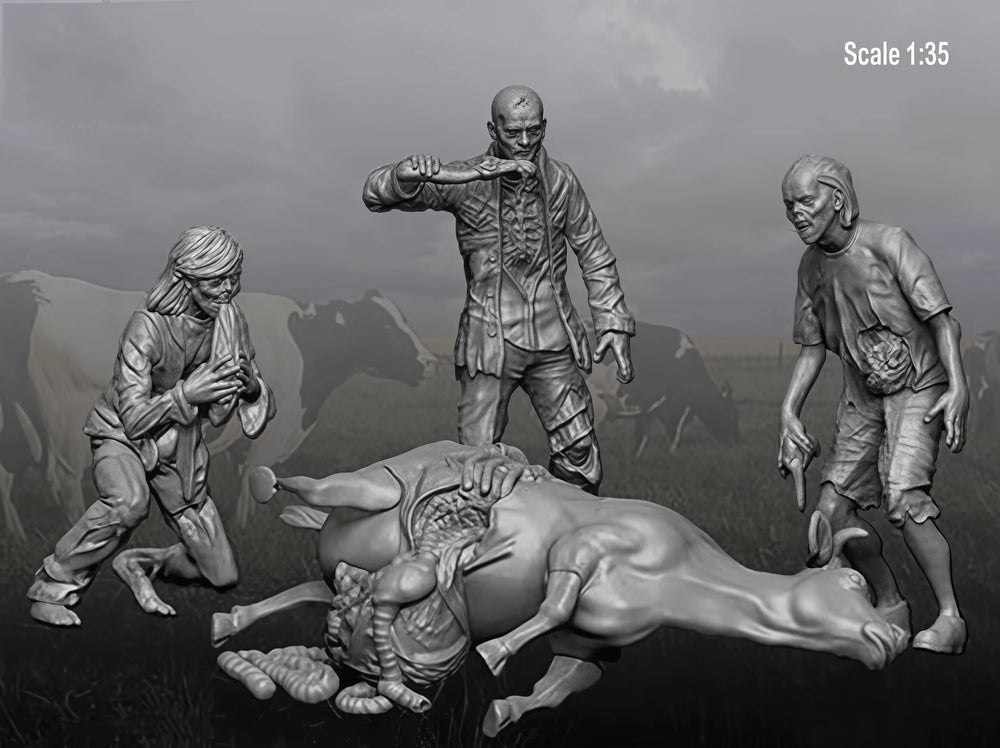 1/35 WWII German Infantry Squad in Combat, 5 Figures, Resin Model Figure Kit, Unassembled and Unpainted