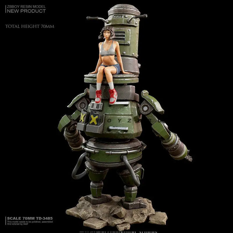 75mm Mecha Robot & Female Soldier, 2 Figures, Resin Model Figure Kit, Sci-Fi Theme, Unassembled and Unpainted