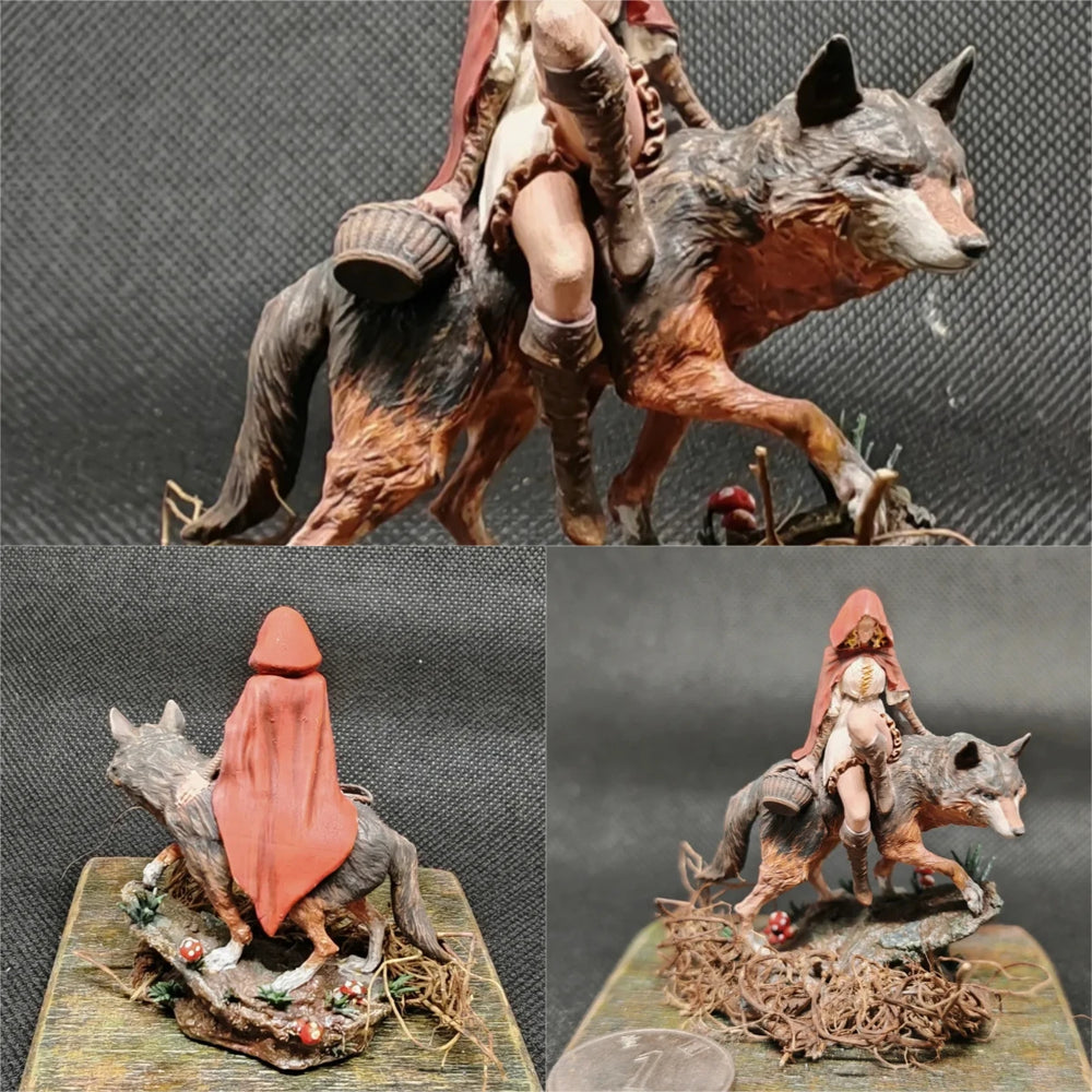 75mm Red-Haired Warrior on Beast, Resin Model Figure Kit, Fantasy Theme, Unassembled and Unpainted