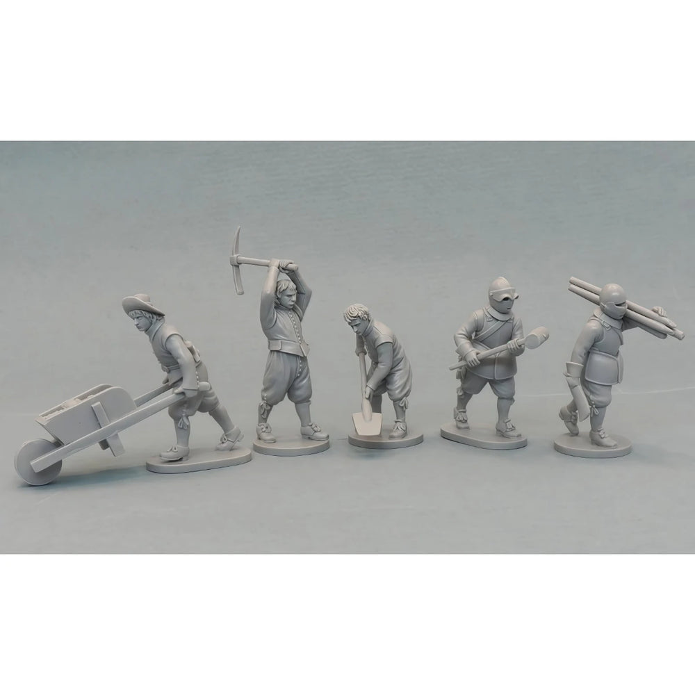 28mm Medieval Siege Workers, 5 Figures, Resin Model Figure Kit, Unassembled and Unpainted