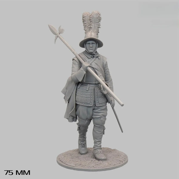 75mm 17th Century Infantry Sergeant, Resin Model Figure Kit, Military Theme, Unassembled and Unpainted