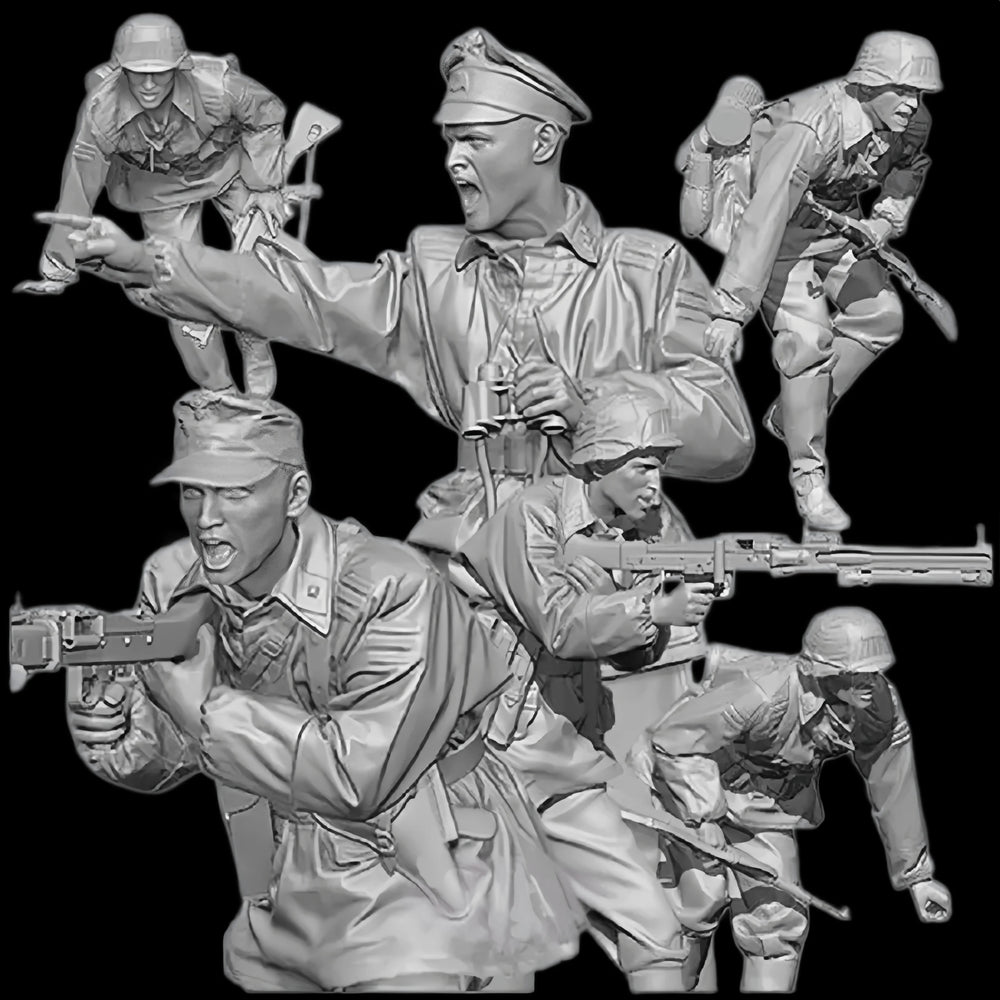 1/35 WWII German Infantry in Combat Assault, 8 Figures, Resin Model Figure Kit, Unassembled and Unpainted