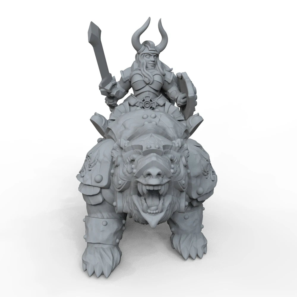 55mm Medieval Fantasy Armored Dwarves on Beasts, 2 Figures, Resin Model Figure Kit, Unassembled and Unpainted