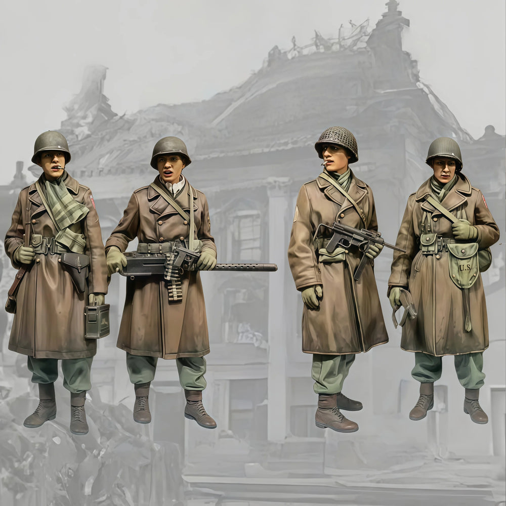 1/35 WWII German Stahlhelm Infantry, 4 Figures, Resin Model Figure Kit, Unassembled and Unpainted