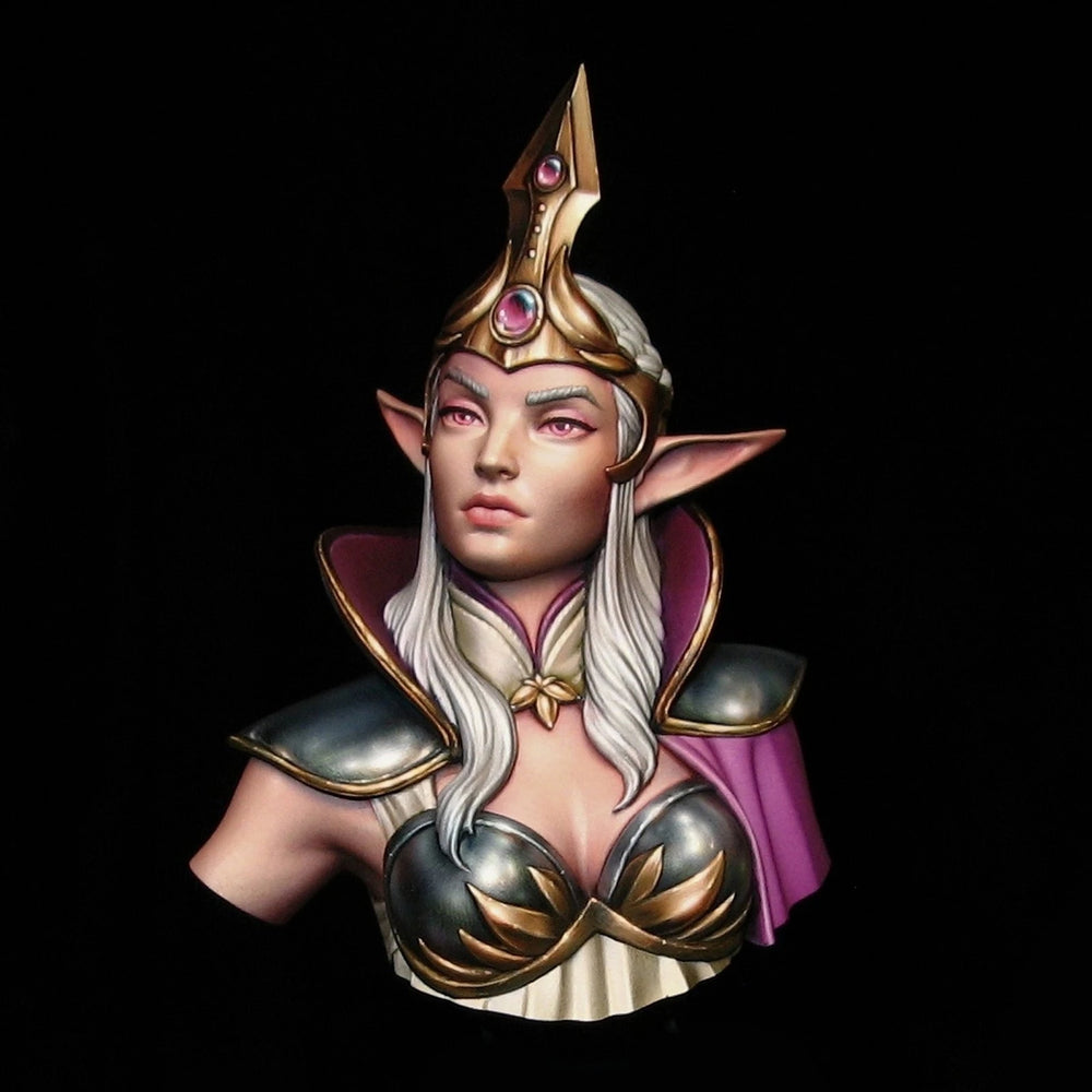 1/12 Silver-Haired Elf Noble in Gold Armor, Resin Model Bust Kit, Fantasy Theme, Unassembled and Unpainted