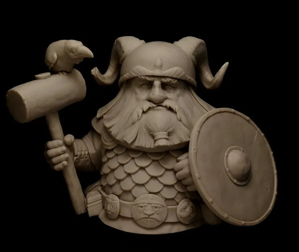 1/12 Dwarf Warrior in Horned Helmet with Axe, Resin Model Bust Kit, Fantasy Theme, Unassembled and Unpainted