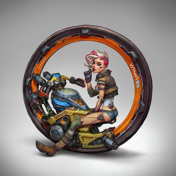 1/24 Biker Girl on Monowheel, Resin Model Bust Kit, Sci-Fi Theme, Unassembled and Unpainted