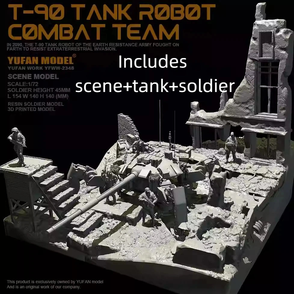 1/72 T-90 Combat Mech Urban, 8 Figures, Resin Model Diorama Kit, Sci-Fi Theme, Unassembled and Unpainted