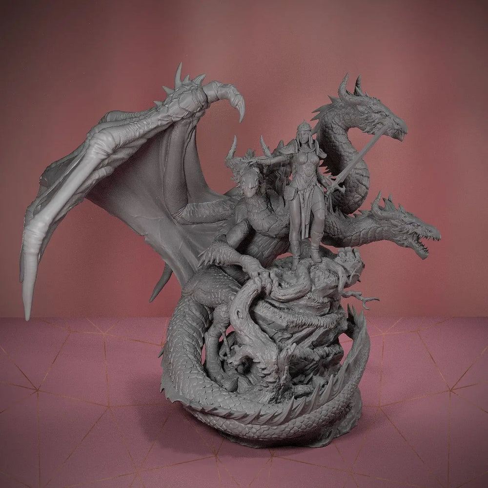 90mm Three-Headed Dragon Queen, Resin Model Figure Kit, Fantasy Theme, Unassembled and Unpainted