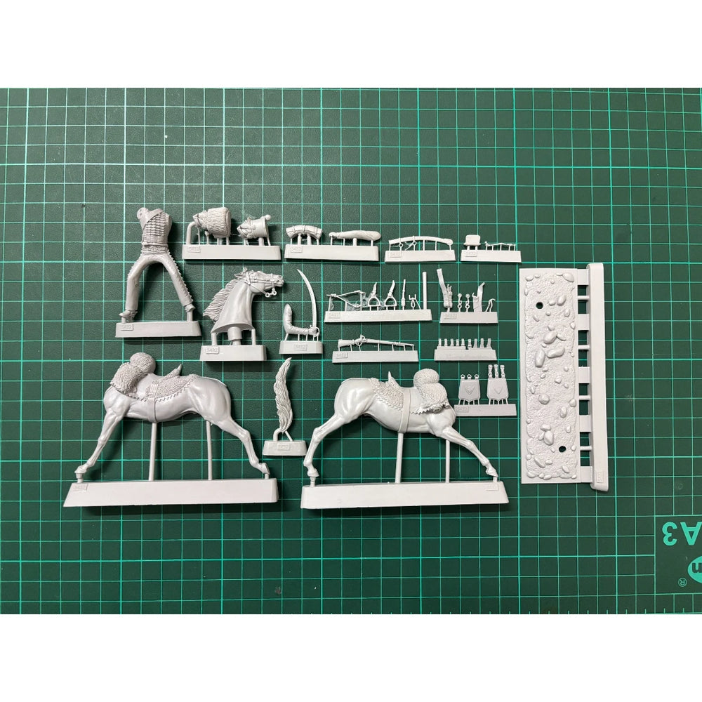 54mm Napoleonic French Hussar Cavalry, Resin Model Figure Kit, Unassembled and Unpainted