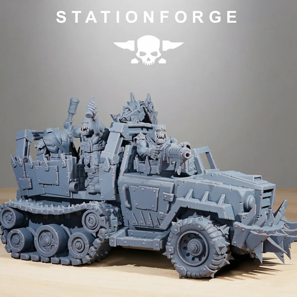 32mm Ork Half-Track, 6 Figures, Resin Model Vehicle Kit, Sci-Fi Theme, Unassembled and Unpainted