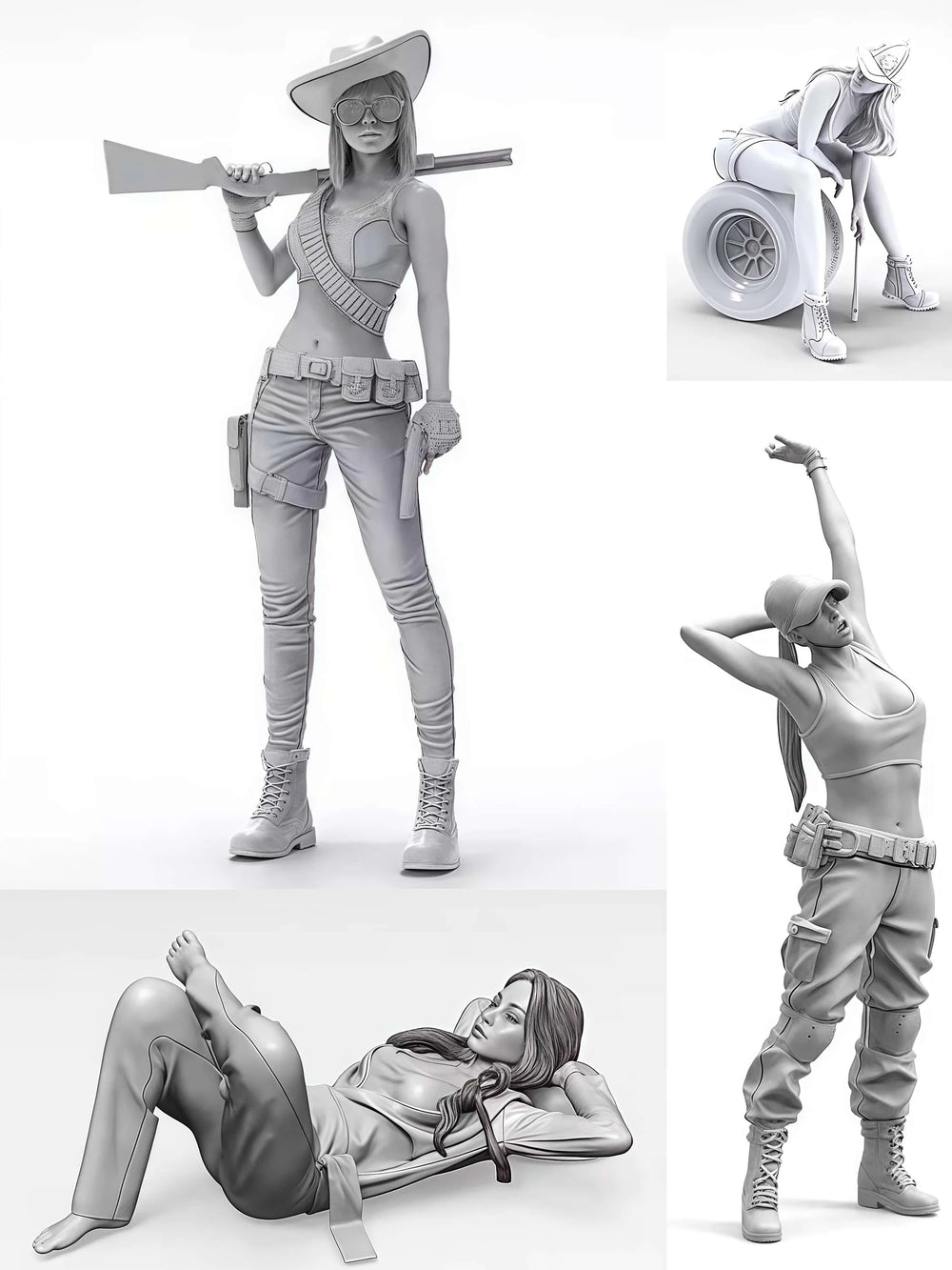 1/20 Modern Female Tactical Operators, 4 Figures, Resin Model Figure Kit, Unassembled and Unpainted