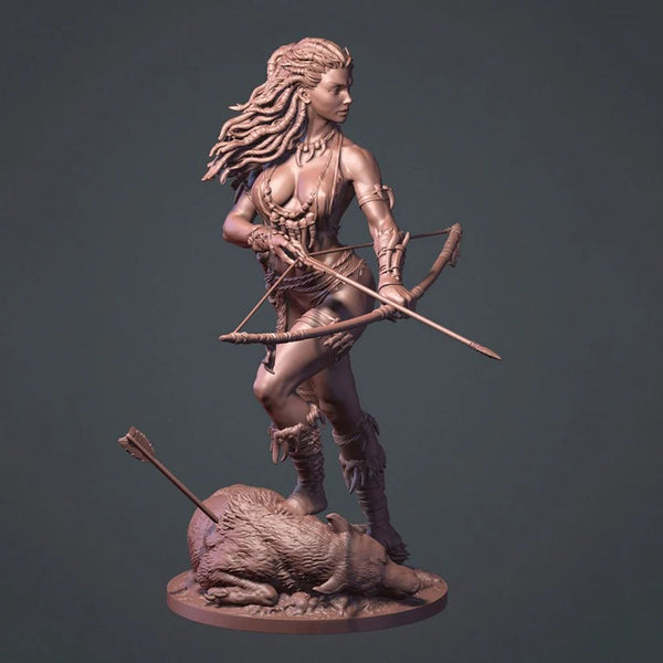75mm Fantasy Huntress Warrior, Resin Model Figure Kit, Unassembled and Unpainted