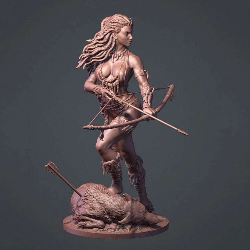 75mm Fantasy Huntress Warrior, Resin Model Figure Kit, Unassembled and Unpainted