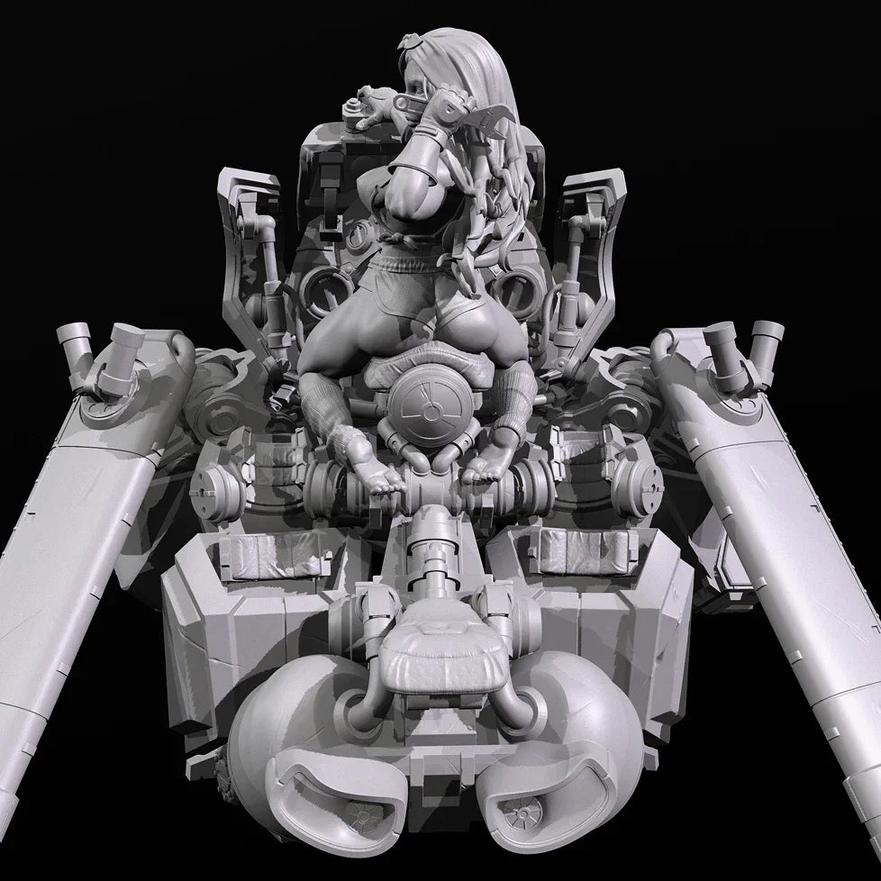 85mm Pinup Female Warrior & Mecha, 2 Figures, Resin Model Figure Kit, Unassembled and Unpainted