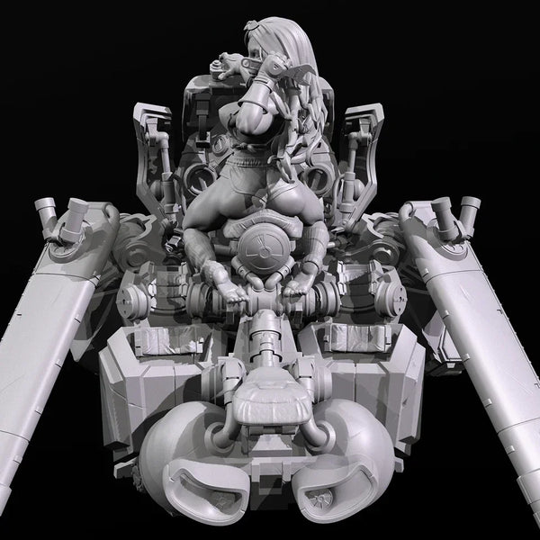 85mm Pinup Female Warrior & Mecha, 2 Figures, Resin Model Figure Kit, Unassembled and Unpainted