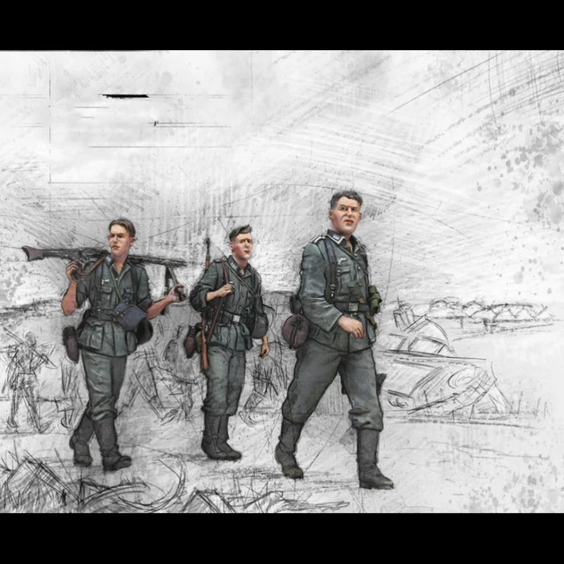 1/35 WWII German Infantry Advancing, 9 Figures, Resin Model Figure Kit, Unassembled and Unpainted