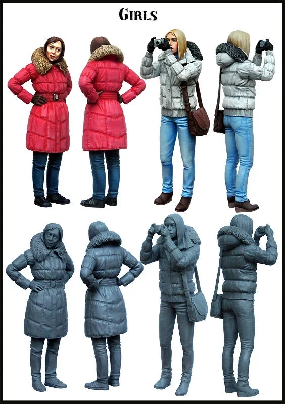 1/35 Contemporary Fashion Girls, 4 Figures, Resin Model Figure Kit, Historical Theme, Unassembled and Unpainted