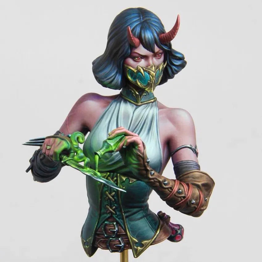 1/10 Horned Sorceress Casting Spell with Glowing Orb, Resin Model Bust Kit, Fantasy Theme, Unassembled and Unpainted