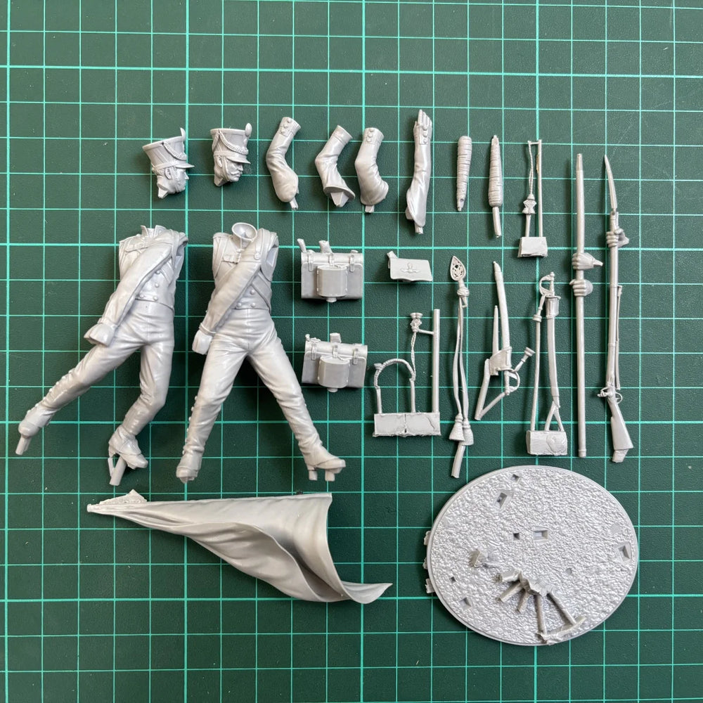 75mm Napoleonic Infantry Flag Bearers, 2 Figures, Resin Model Figure Kit, Unassembled and Unpainted