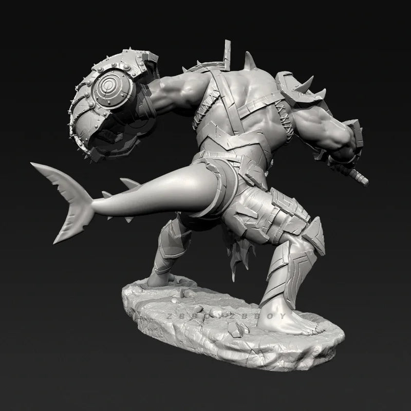 50mm Shark Monster Warrior, Resin Model Creature Kit, Fantasy Theme, Unassembled and Unpainted