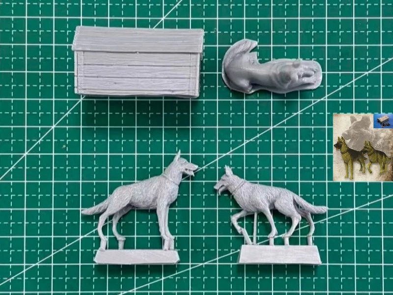 1/35 Guard Dogs with Doghouse, 2 Figures, Resin Model Diorama Kit, Wildlife Theme, Unassembled and Unpainted