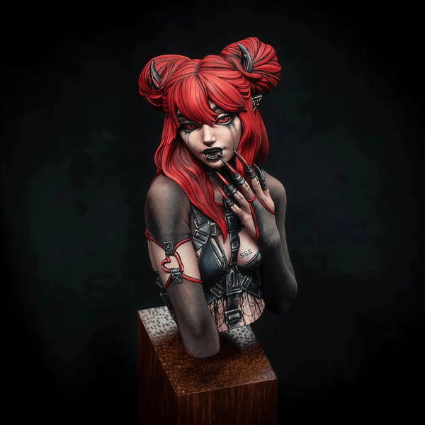 Ash Cyberpunk Succubus Red Hair 1/10 Resin Bust Kit