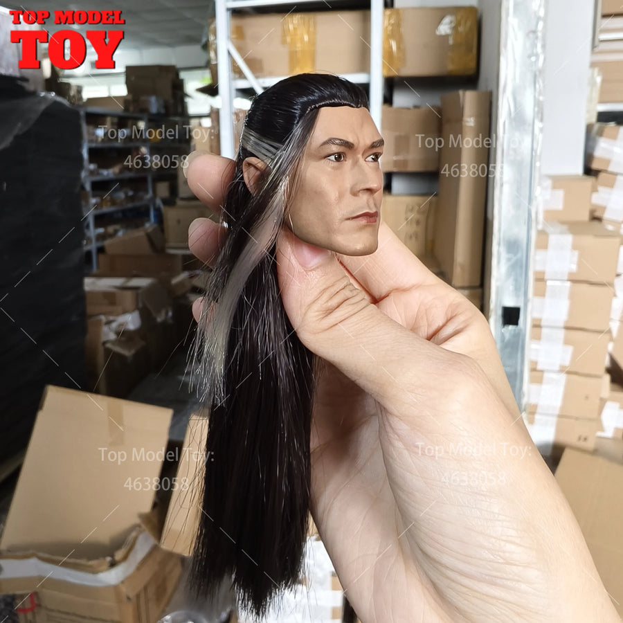 1/6 Yangguo Louis Koo Head Sculpt Chinese Ancient Long Hair Head Carving Model Fit 12'' Male Soldier Action Figure Body Dolls