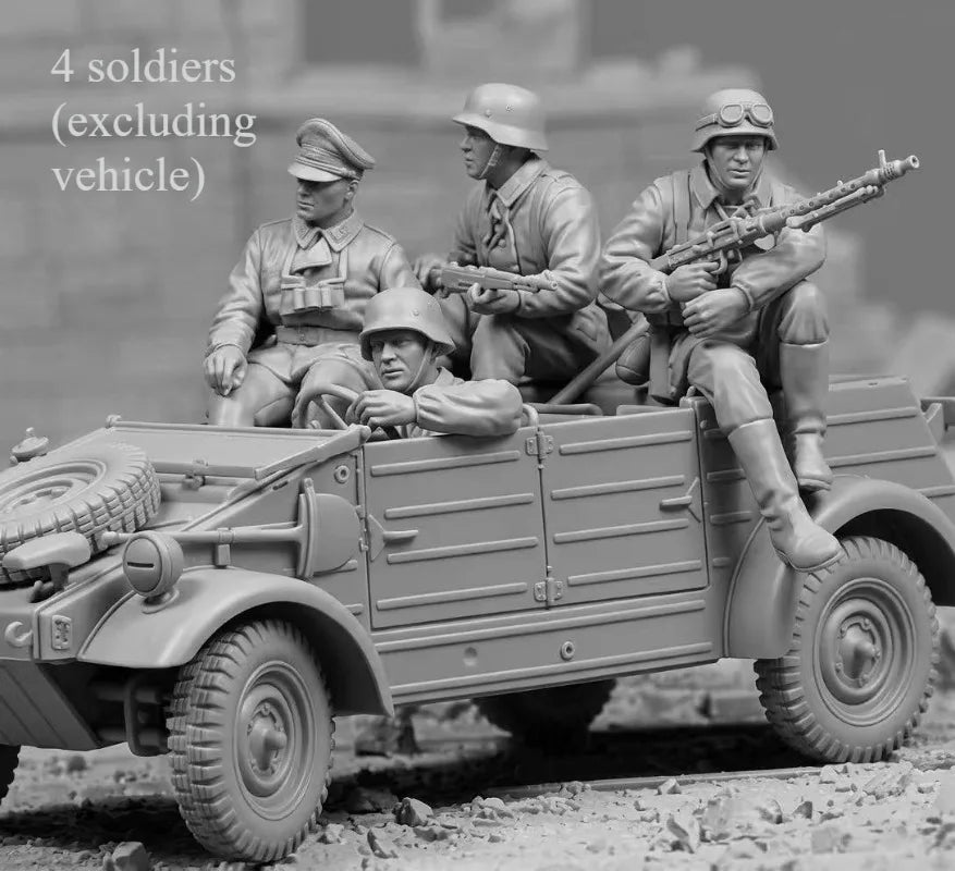 1/35 WWII Soldiers with Military Truck, 4 Figures, Resin Model Figure Kit, Unassembled and Unpainted