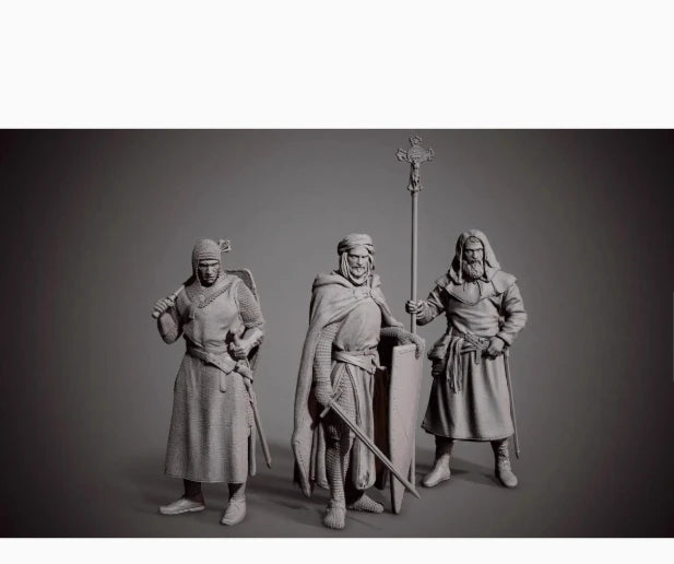 1/24 Medieval Soldiers, 3 Figures, Resin Model Figure Kit, Unassembled and Unpainted