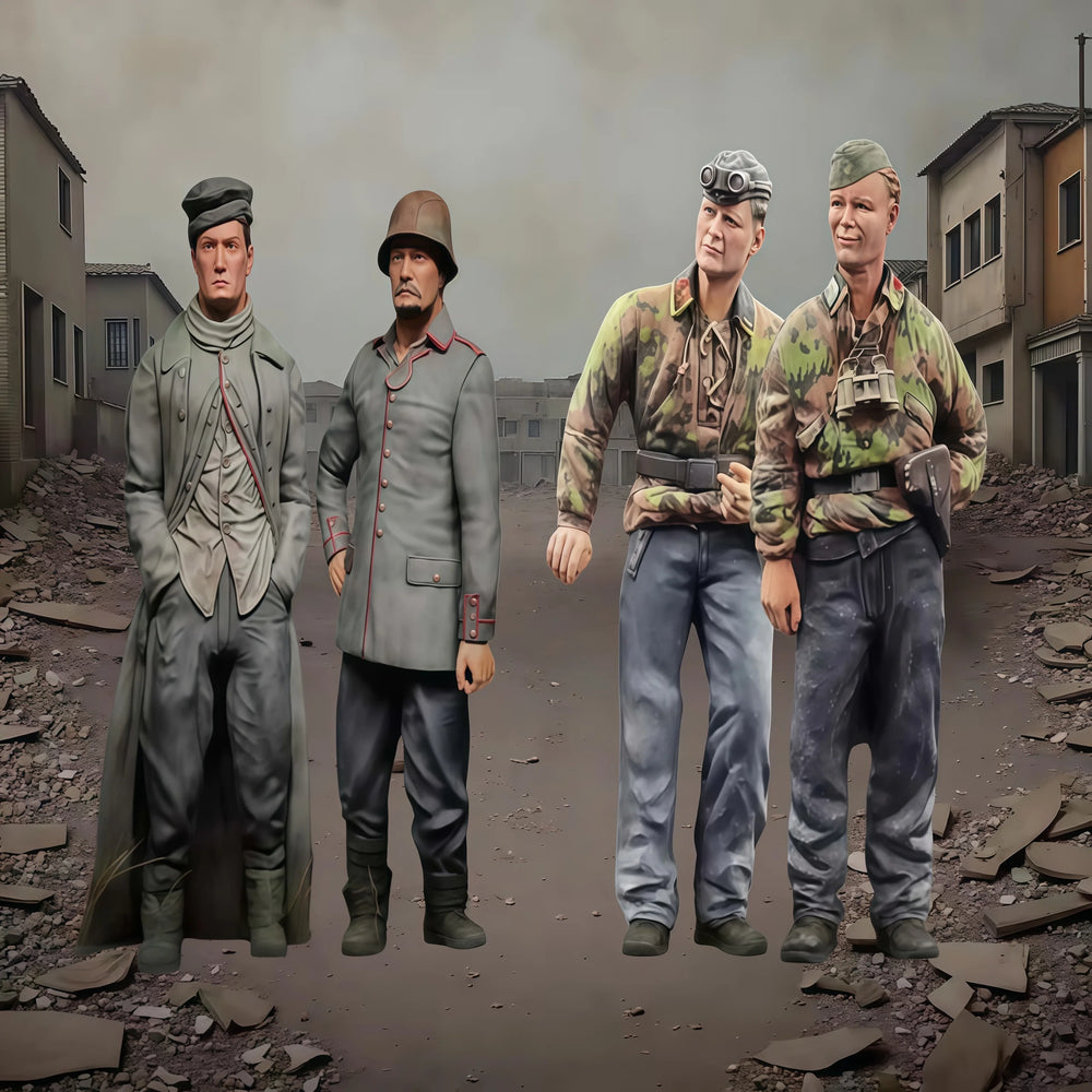 1/35 WWII Soldiers in Urban Ruins, 4 Figures, Resin Model Figure Kit, Unassembled and Unpainted