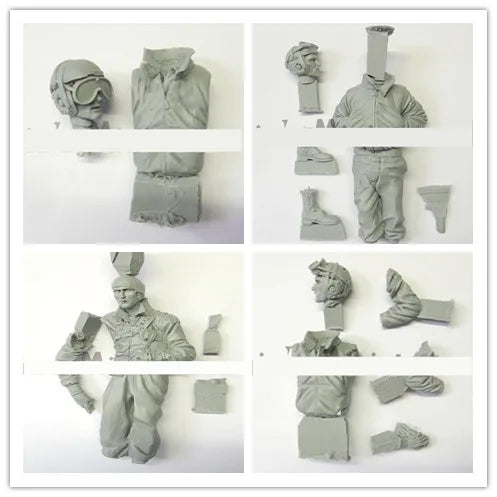 1/16 WWII German Panzer Crew Officers and Gunners, 4 Figures, Resin Model Figure Kit, Unassembled and Unpainted