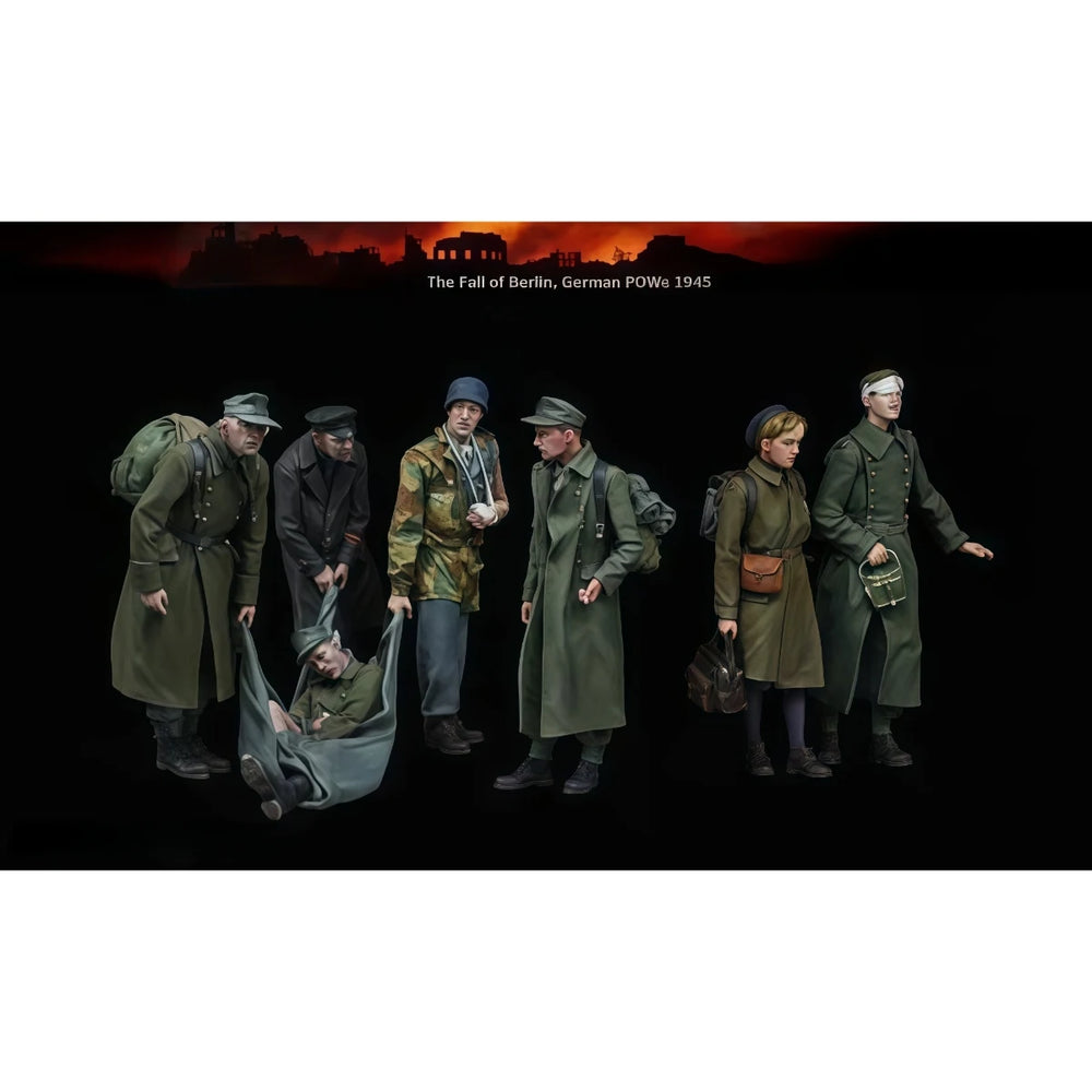 1/35 WWII German Infantry Squad with Prisoners, 7 Figures, Resin Model Figure Kit, Unassembled and Unpainted